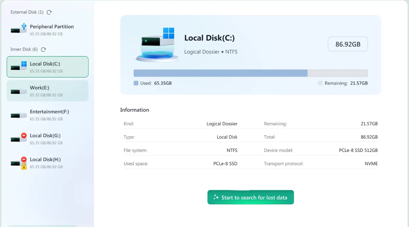 Scanning external hard drive for data recovery after fixing I/O device error using Amagicsoft Data Recovery