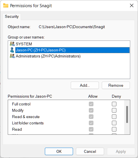 フォルダへのアクセス拒否を修正