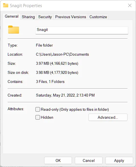 読み取り専用チェックによるフォルダアクセス拒否の修正