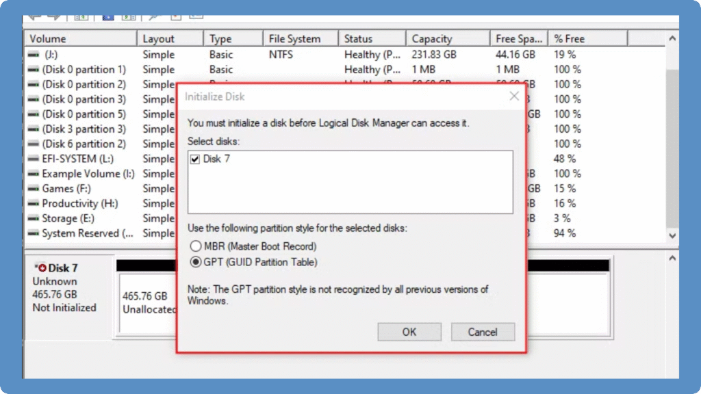 ディスクをgptに初期化する
