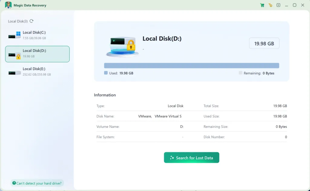 Magic Data Recovery - BitLocker暗号化ドライブの選択