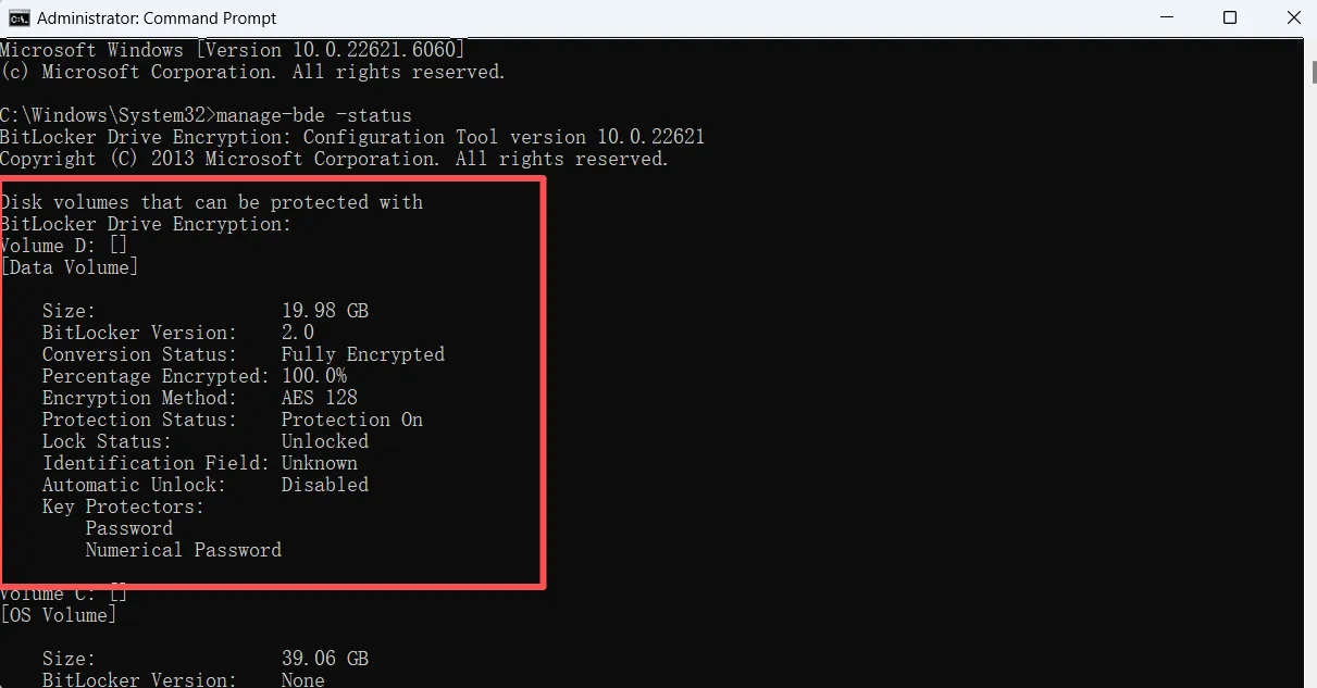 manage-bde-statusでディスク暗号化をチェックする