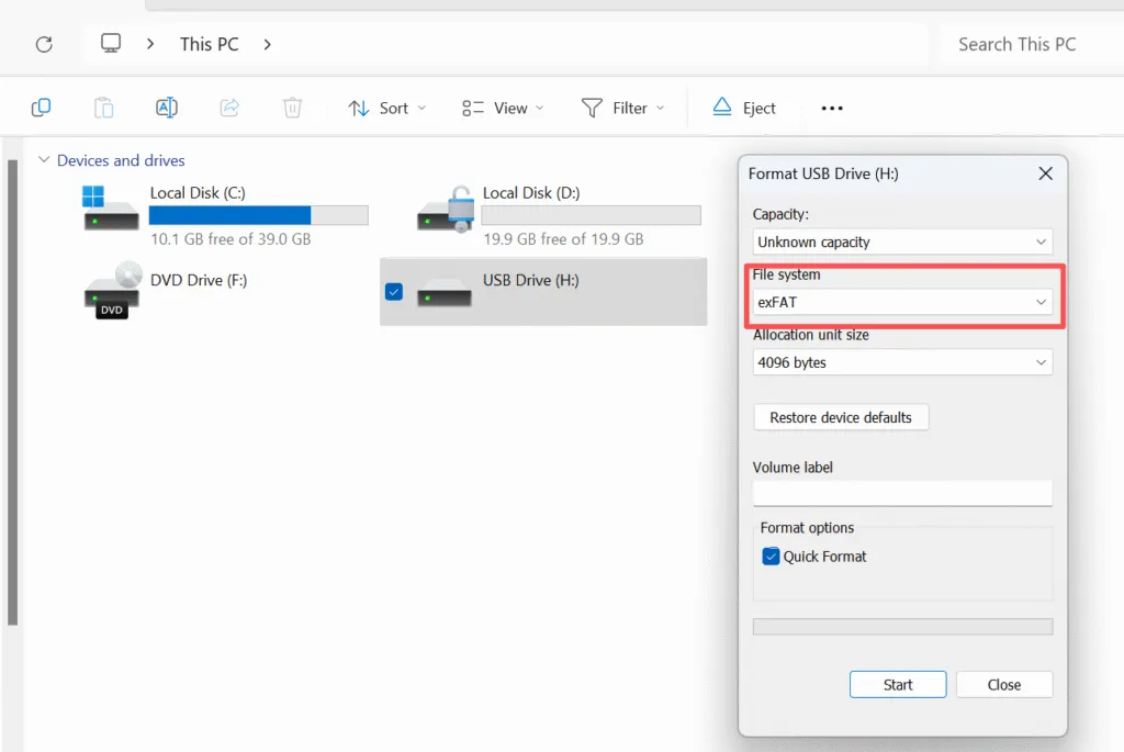 système de fichiers exfat