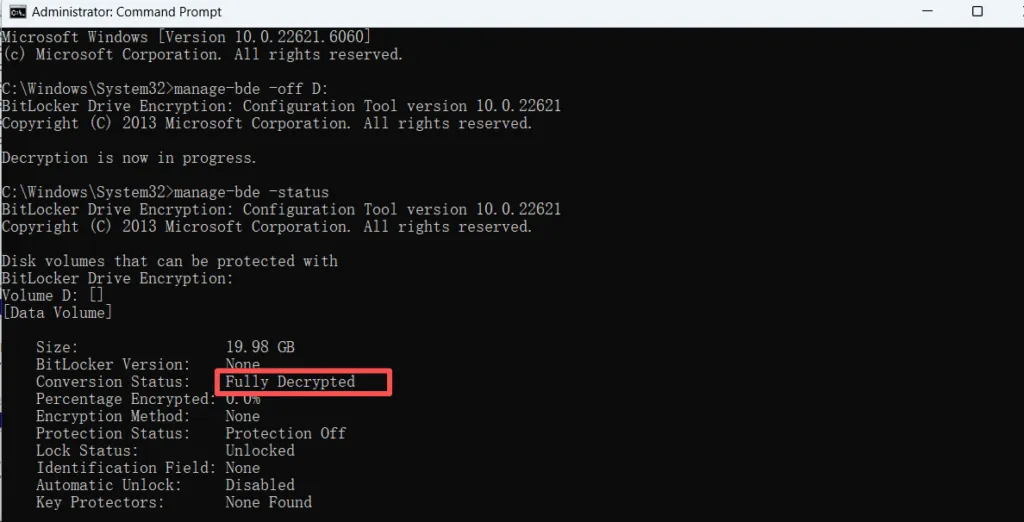 CMDでビットロッカーWindows 11をオフにする