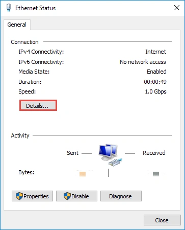 click details to find ip address