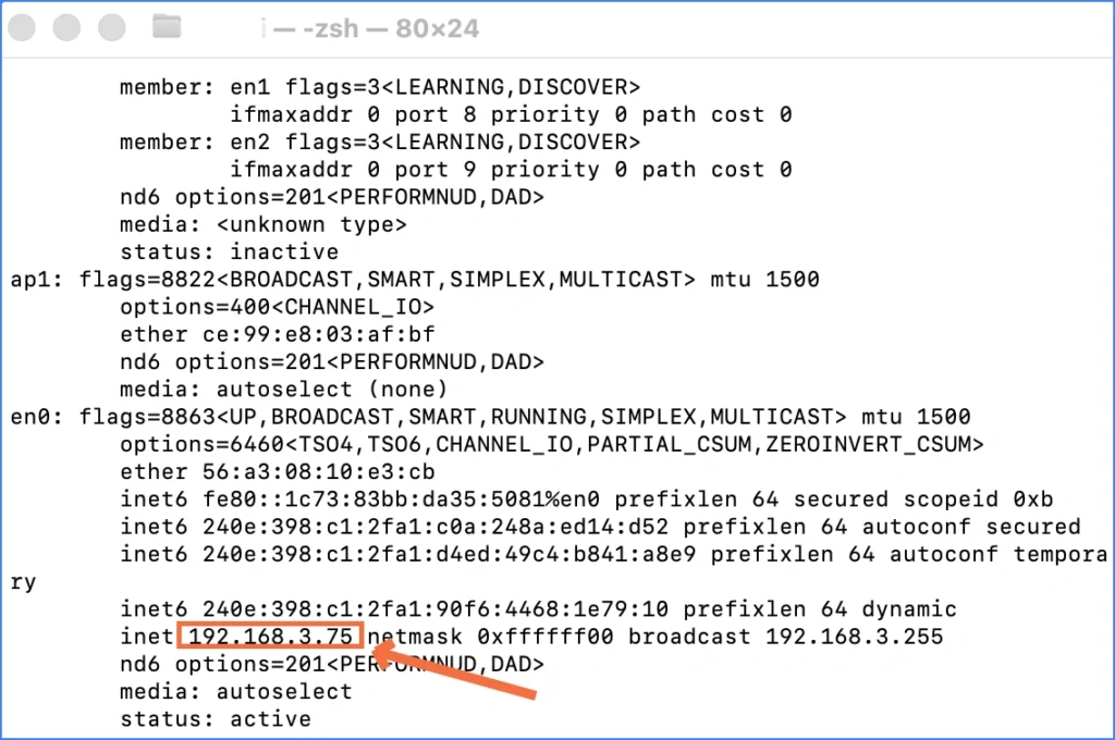 find ip address mac Terminal