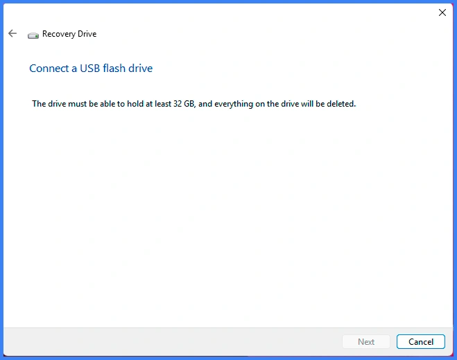 Erstellen eines Wiederherstellungs-USBs für Windows 10 nach der offiziellen Methode