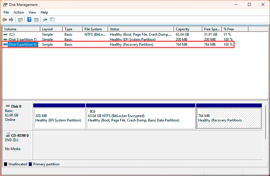 Sicheres Entfernen der Wiederherstellungspartition