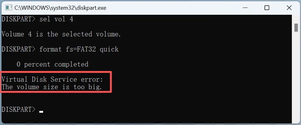 Fehler beim Dienst für virtuelle Datenträger die Größe des Volumes ist zu groß