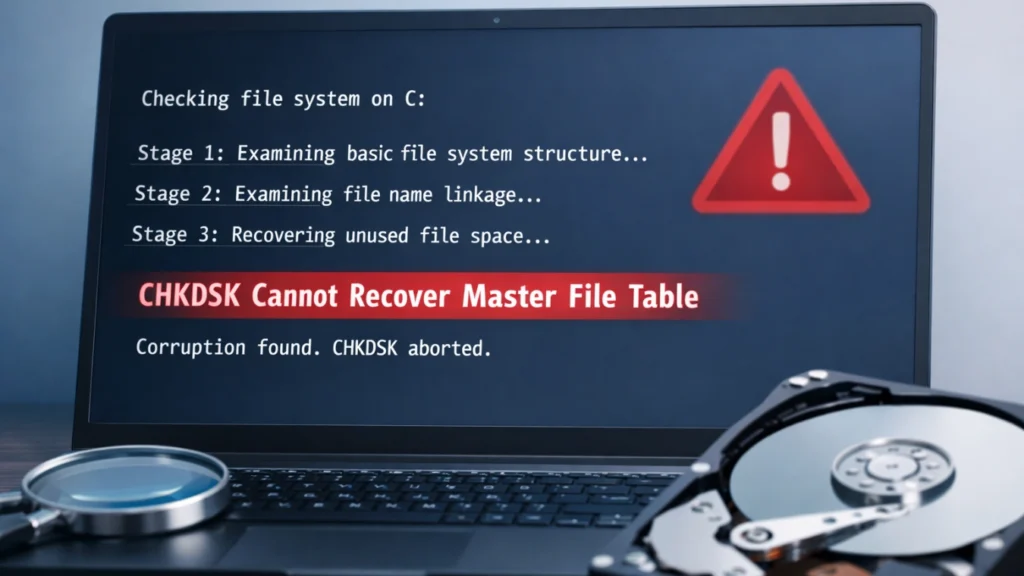 修正「chkdsk 無法復原主檔案表」錯誤