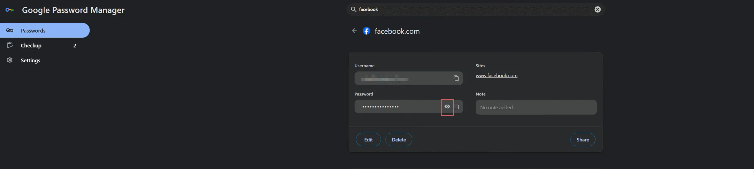Find Facebook Password in Google Chrome