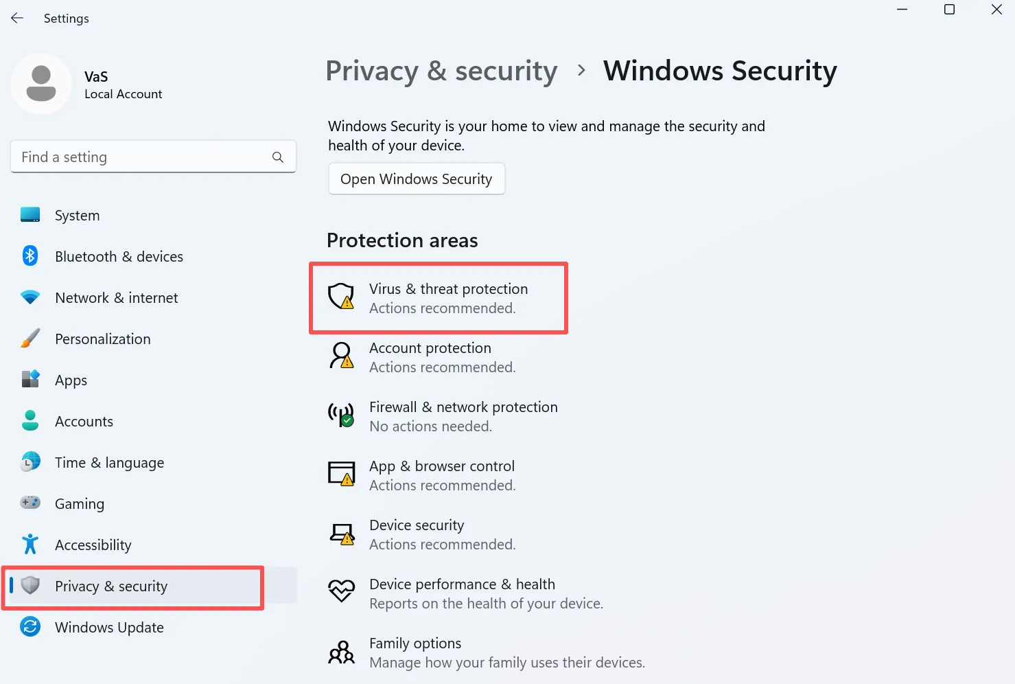 Controllare la protezione da virus e minacce