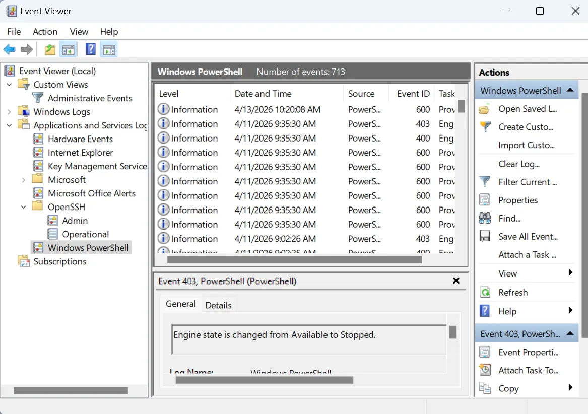 log in Event-Viewer per il controllo preventivo di BlueHammer