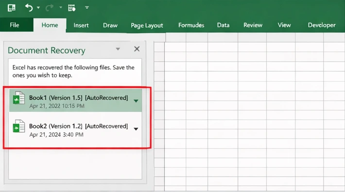 excel documents recovery method