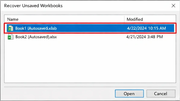 recover unsaved excel workbook