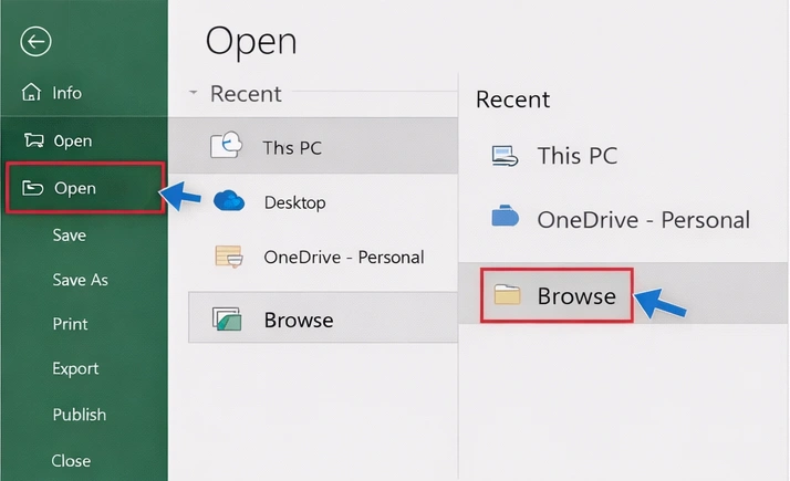 Browse to select excel file