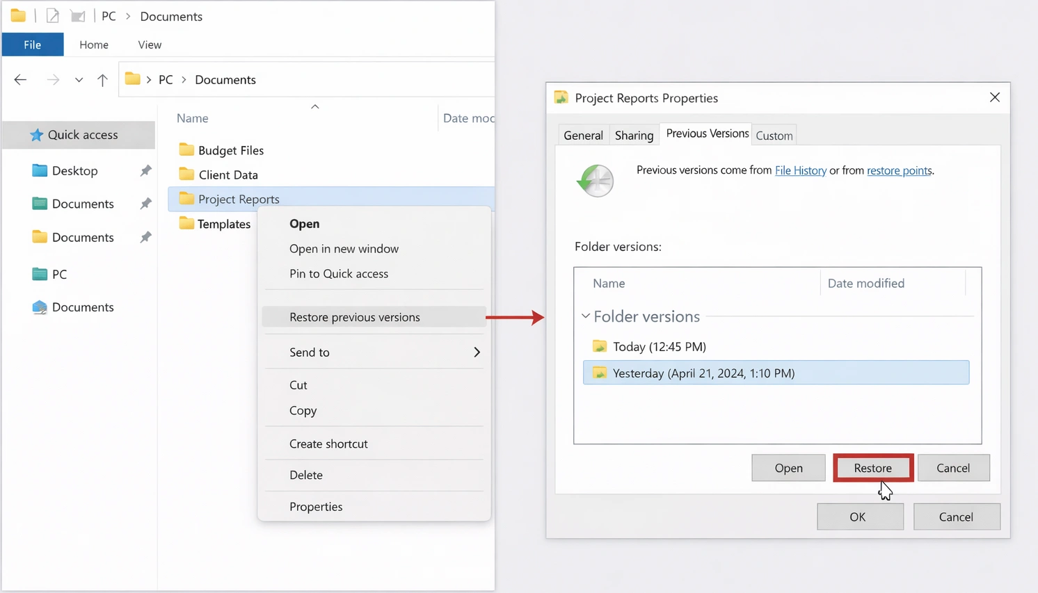Restore a Previous Version Excel File