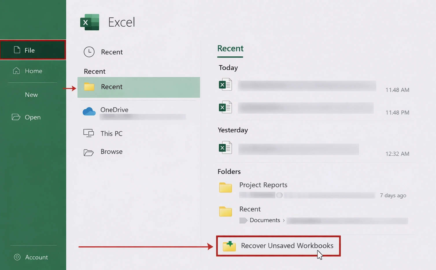Restore unsaved workbooks
