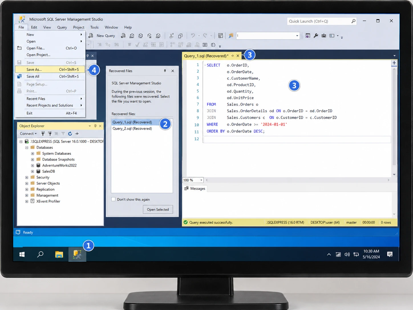 Recover-Files-in-SSMS-from-Recovered-Files