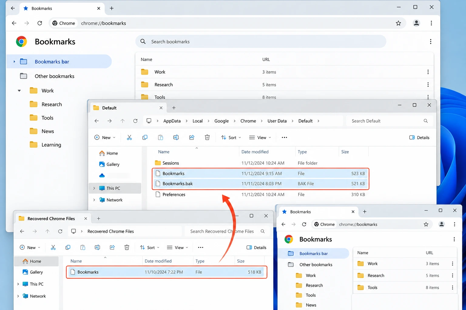 Recovered-Chrome-Bookmarks-file-properties-showing-size-and-modification-date