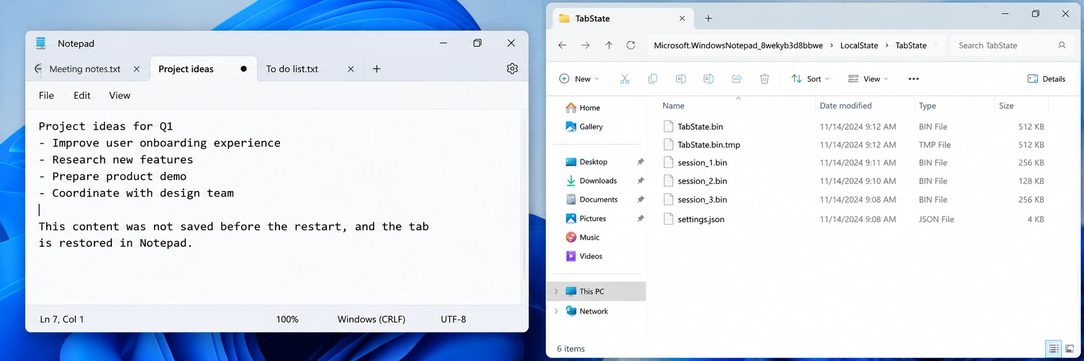 Pasta “Windows-11-Notepad-TabState” para recuperação de sessões não salvas