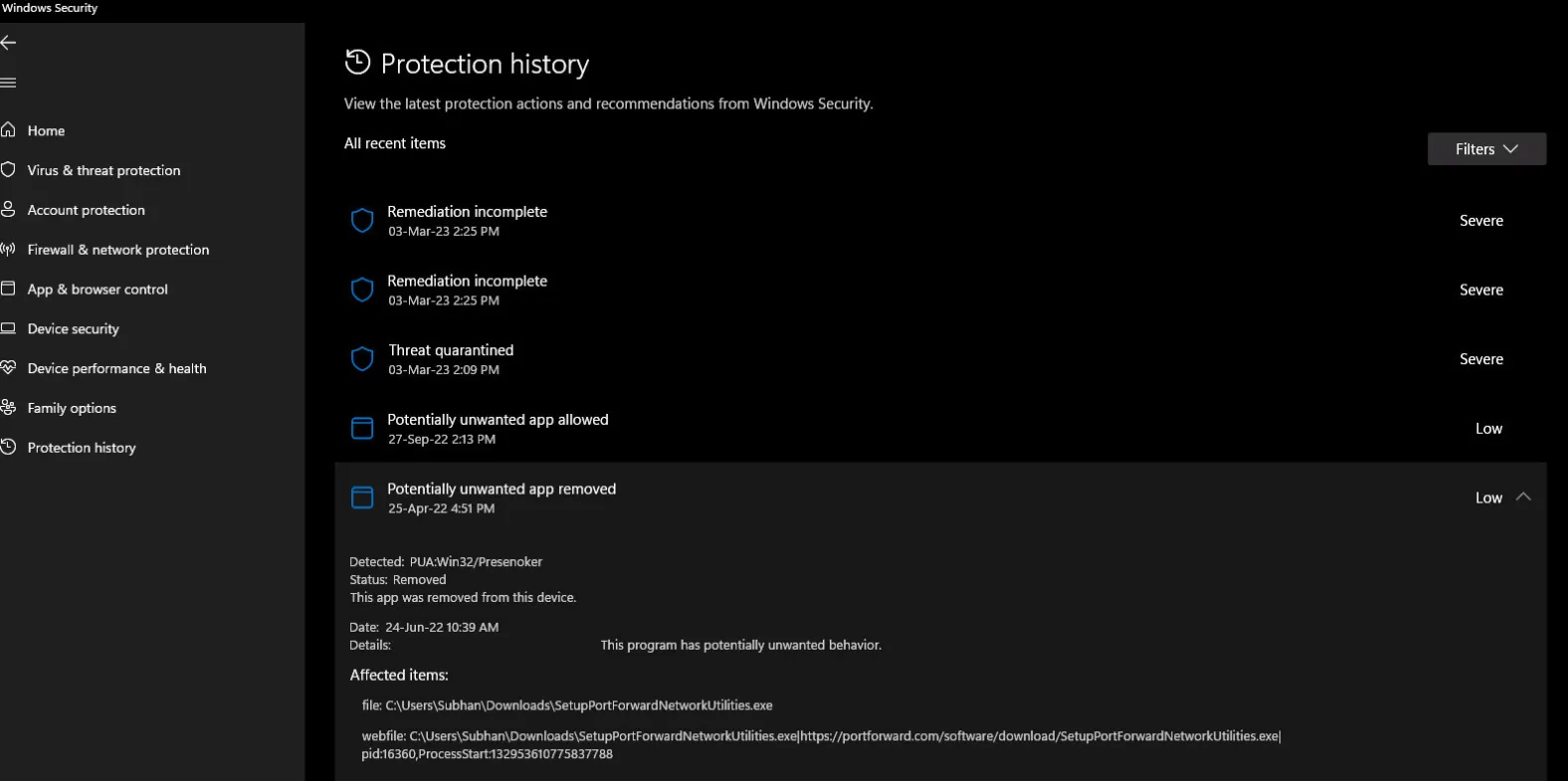Restore Quarantined Files from Windows Defender