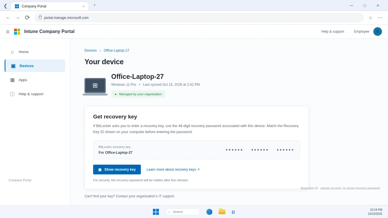 BitLocker-recovery-portal-in-Intune-Company-Portal-showing-recovery-key-access
