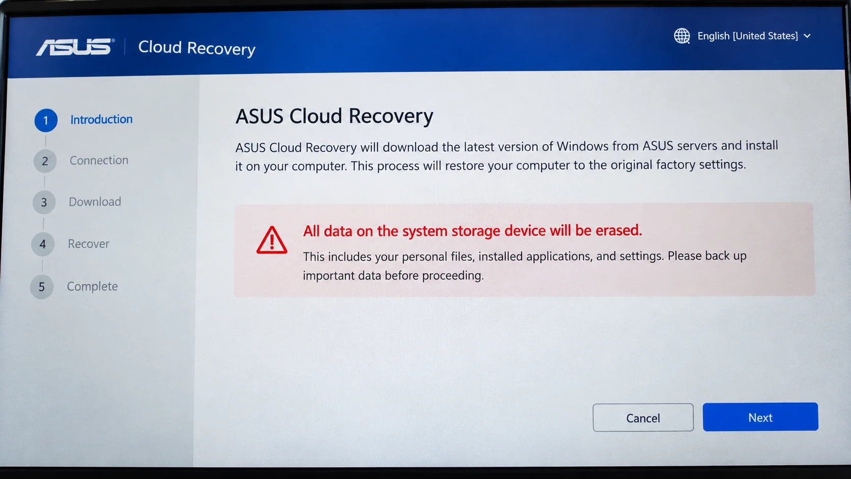 Illustration-of-an-ASUS-Cloud-Recovery-warning-about-erasing-data-during-Windows-restoration