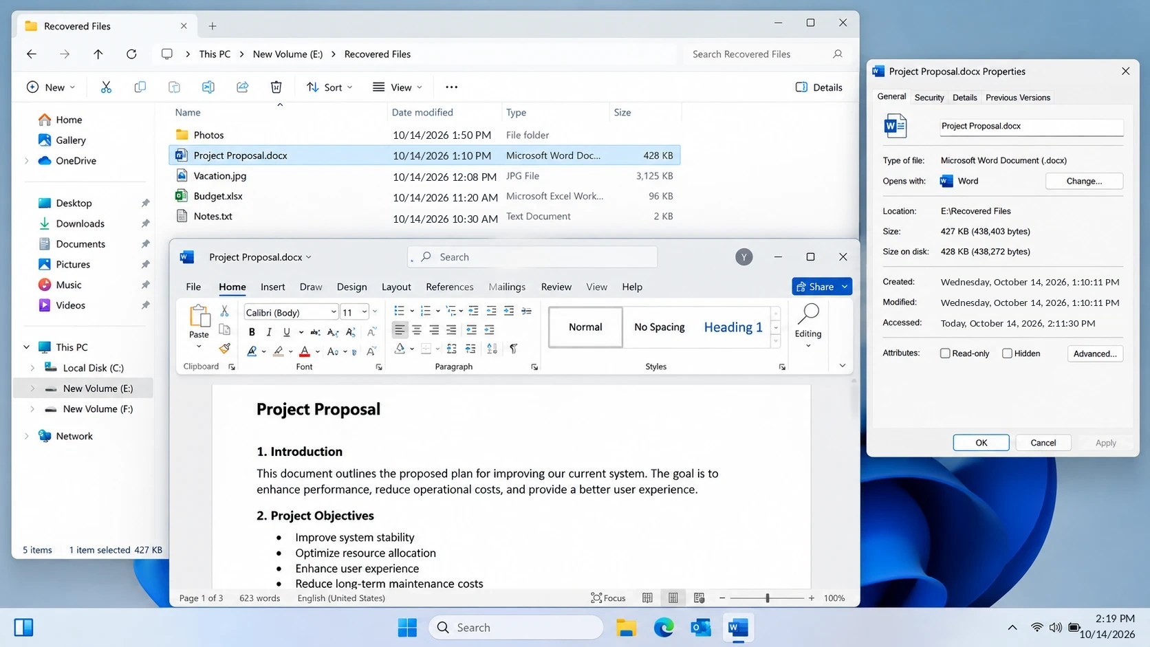 Illustration-of-checking-recovered-ASUS-files-by-opening-a-document-from-a-separate-backup-drive-in-Windows-11
